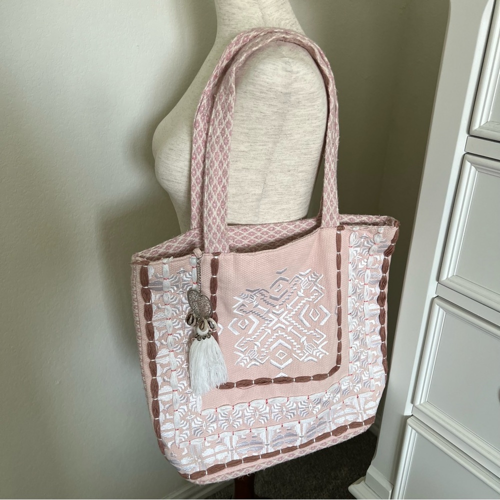 Pink Embroidered Tote